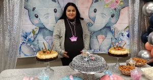 employee celebrates baby shower for twins